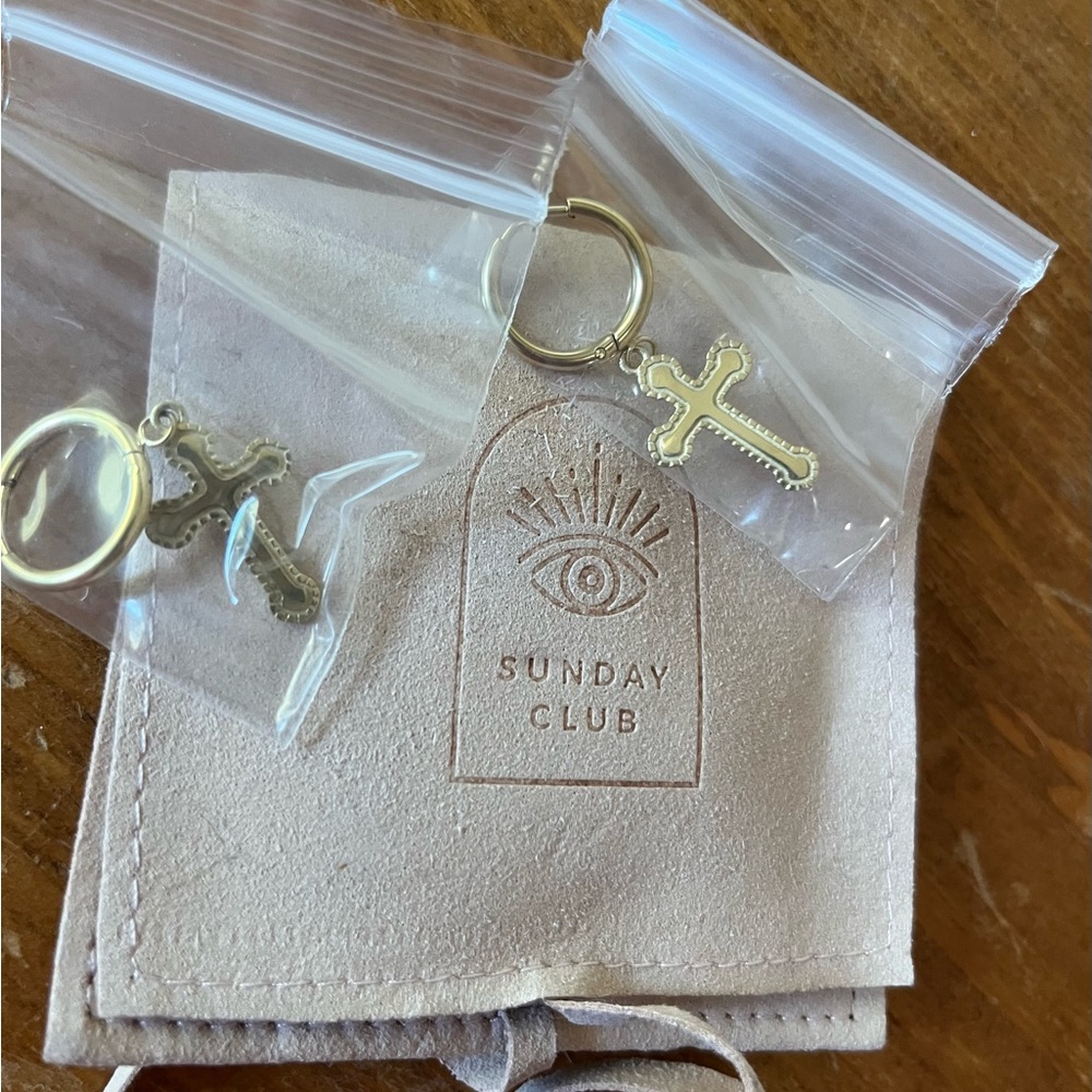 Gold Cross earrings by Sunday Club